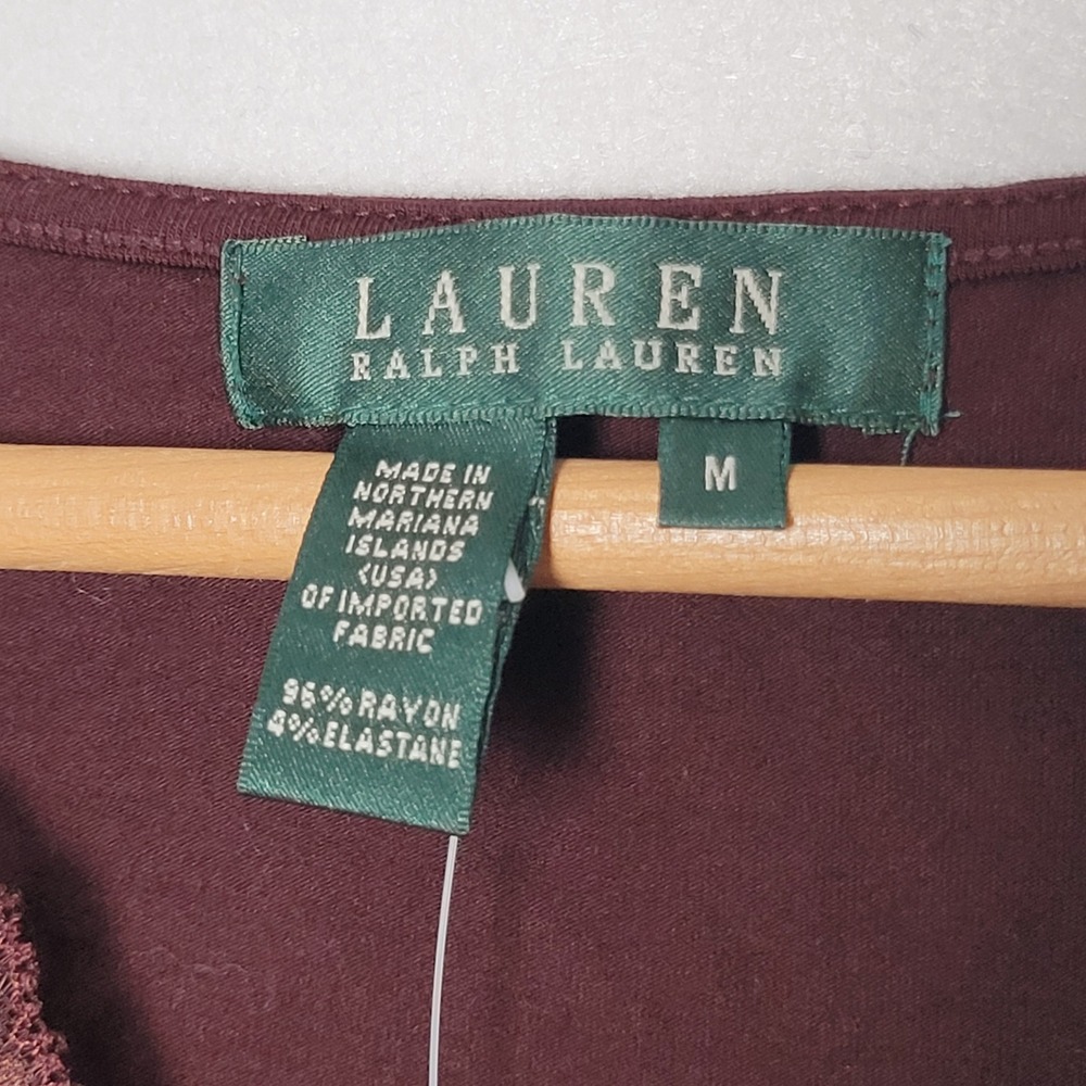 Vintage 2000s Lauren Ralph Lauren Tank Top M Plum Aubergine Lace Trim Cami - Picture 4 of 10